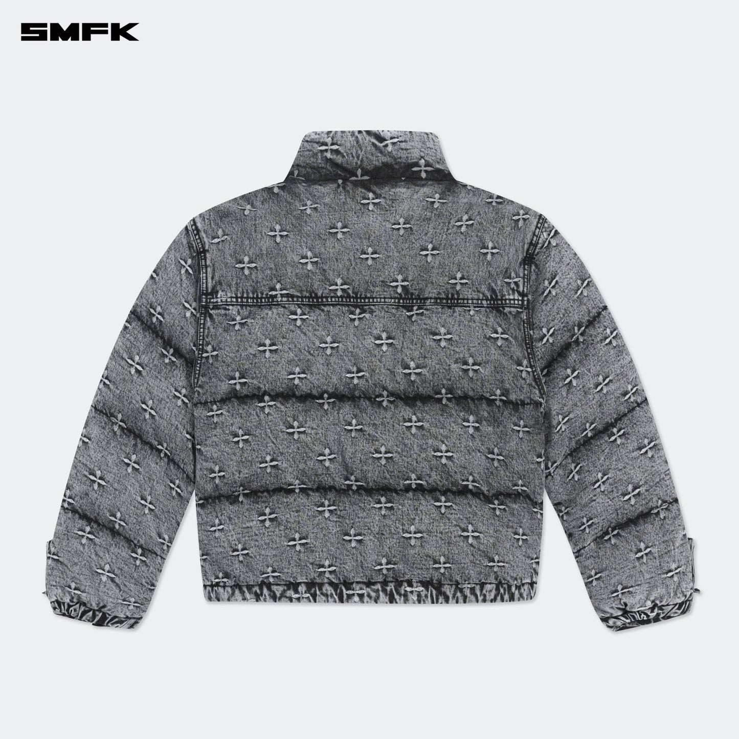 SMFK Compass Mustang Classic Denim Puffer Jacket In Gray