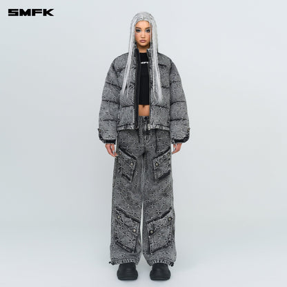 SMFK Compass Mustang Classic Denim Puffer Jacket In Gray