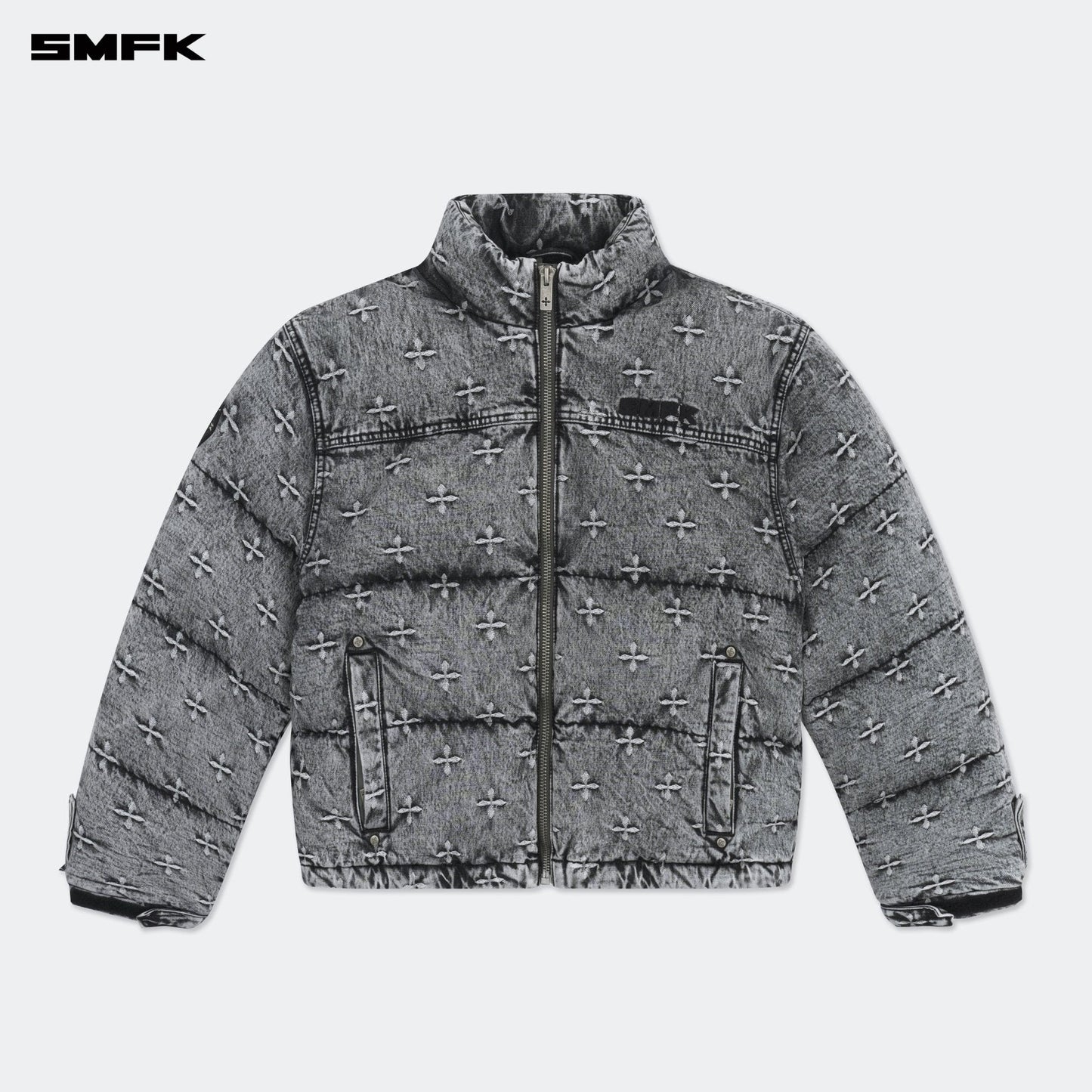 SMFK Compass Mustang Classic Denim Puffer Jacket In Gray