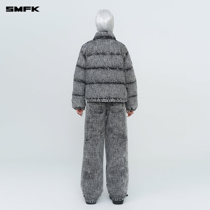 SMFK Compass Mustang Classic Denim Puffer Jacket In Gray