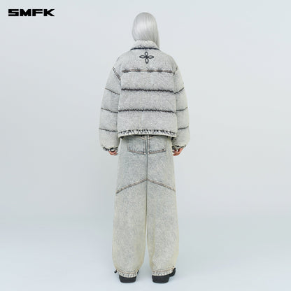 SMFK Compass Mustang Classic Denim Puffer Jacket In White