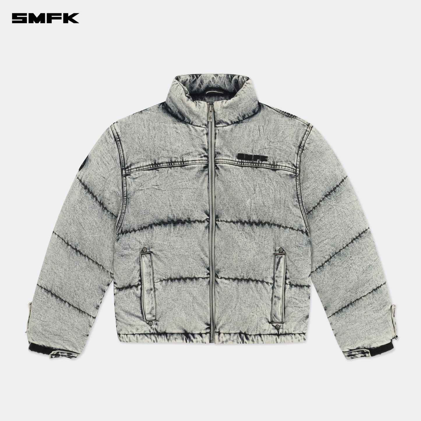 SMFK Compass Mustang Classic Denim Puffer Jacket In White