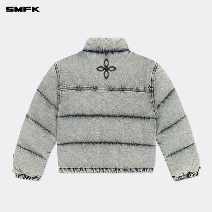 SMFK Compass Mustang Classic Denim Puffer Jacket In White