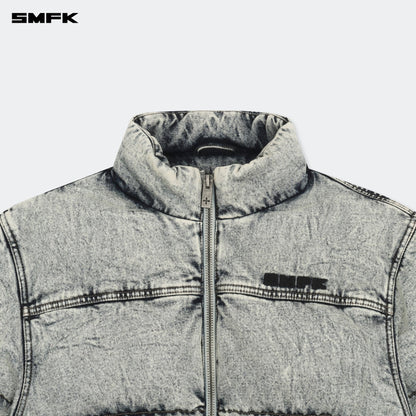 SMFK Compass Mustang Classic Denim Puffer Jacket In White