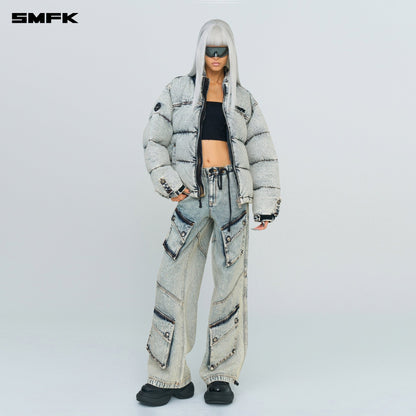 SMFK Compass Mustang Classic Denim Puffer Jacket In White