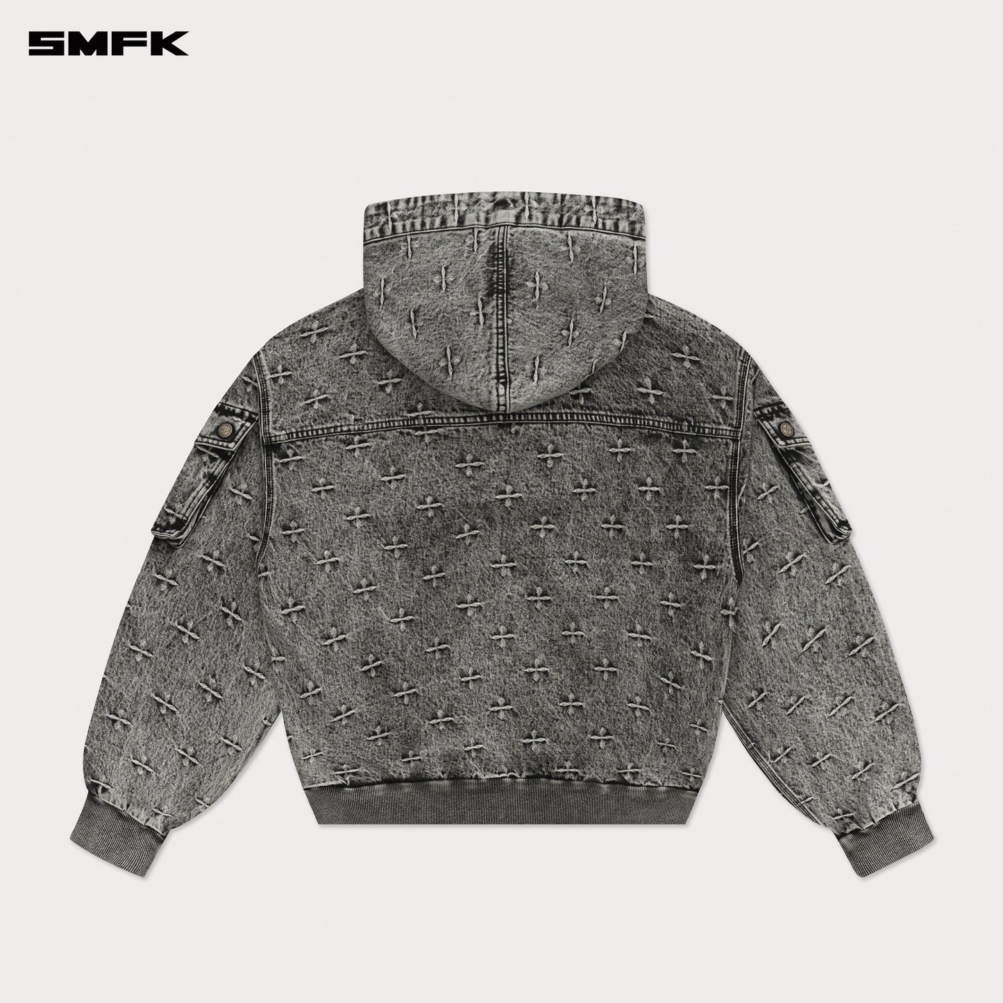 SMFK Compass Storm Garden Oversize Denim Hoodie Gray