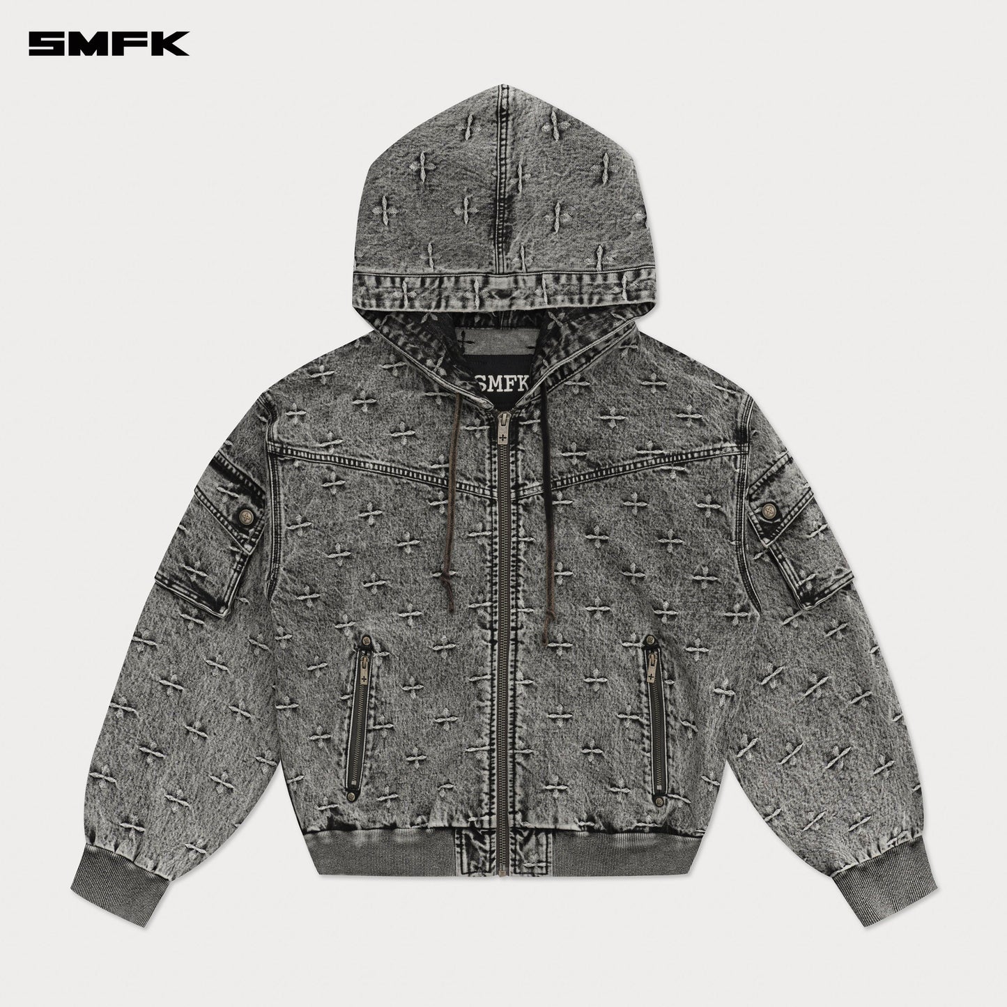 SMFK Compass Storm Garden Oversize Denim Hoodie Gray