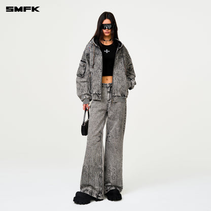 SMFK Compass Storm Garden Oversize Denim Hoodie Gray