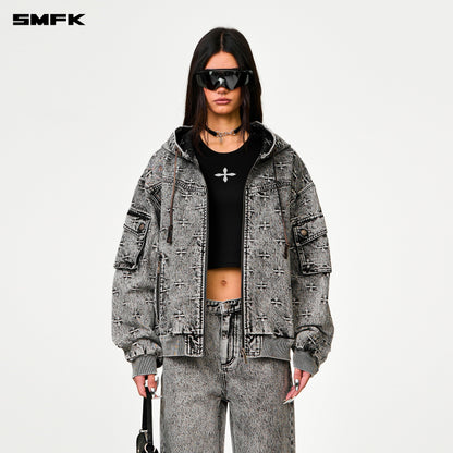 SMFK Compass Storm Garden Oversize Denim Hoodie Gray