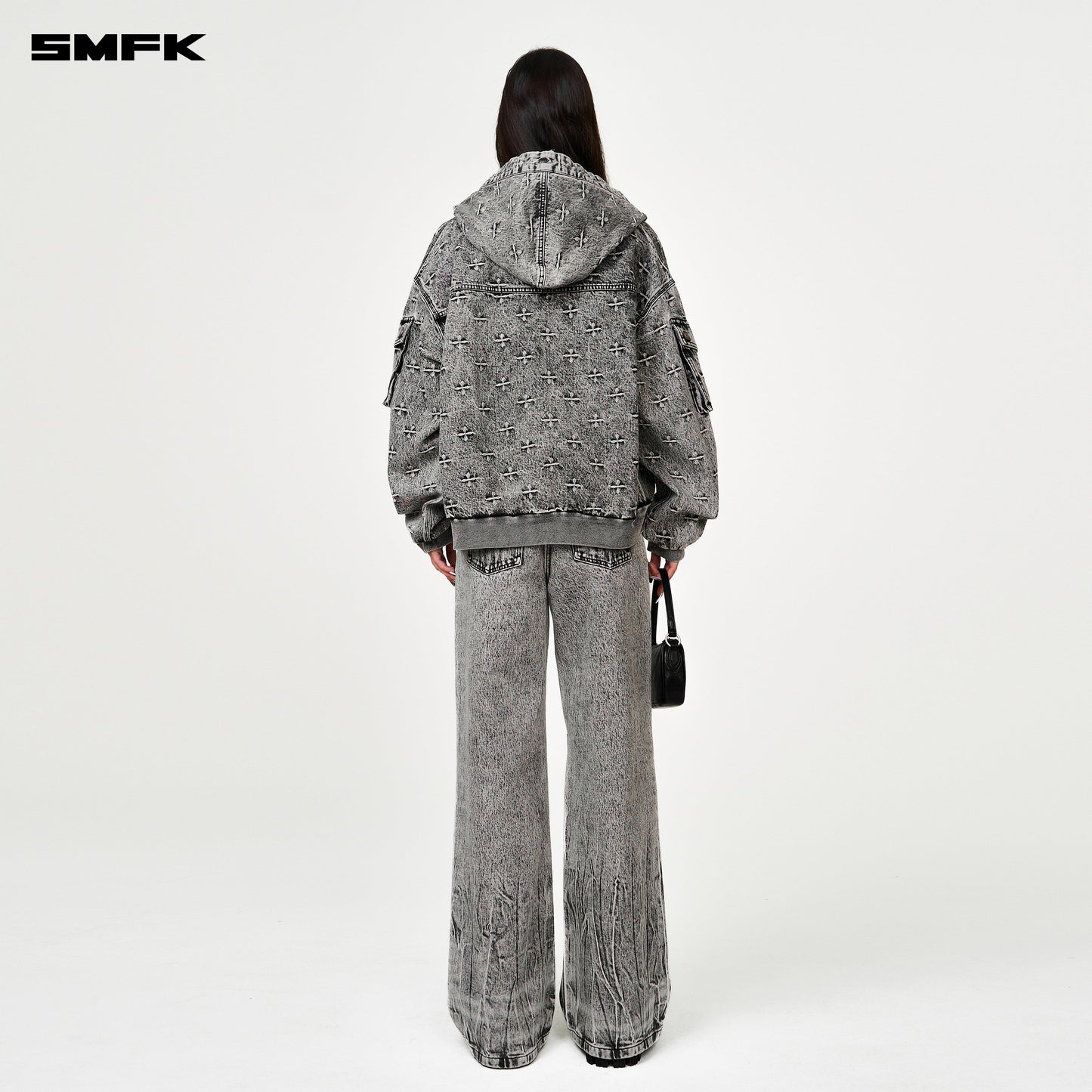 SMFK Compass Storm Garden Oversize Denim Hoodie Gray