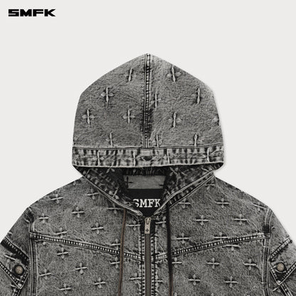 SMFK Compass Storm Garden Oversize Denim Hoodie Gray