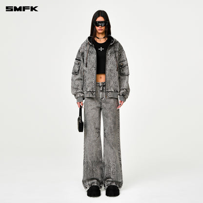 SMFK Compass Storm Garden Oversize Denim Hoodie Gray