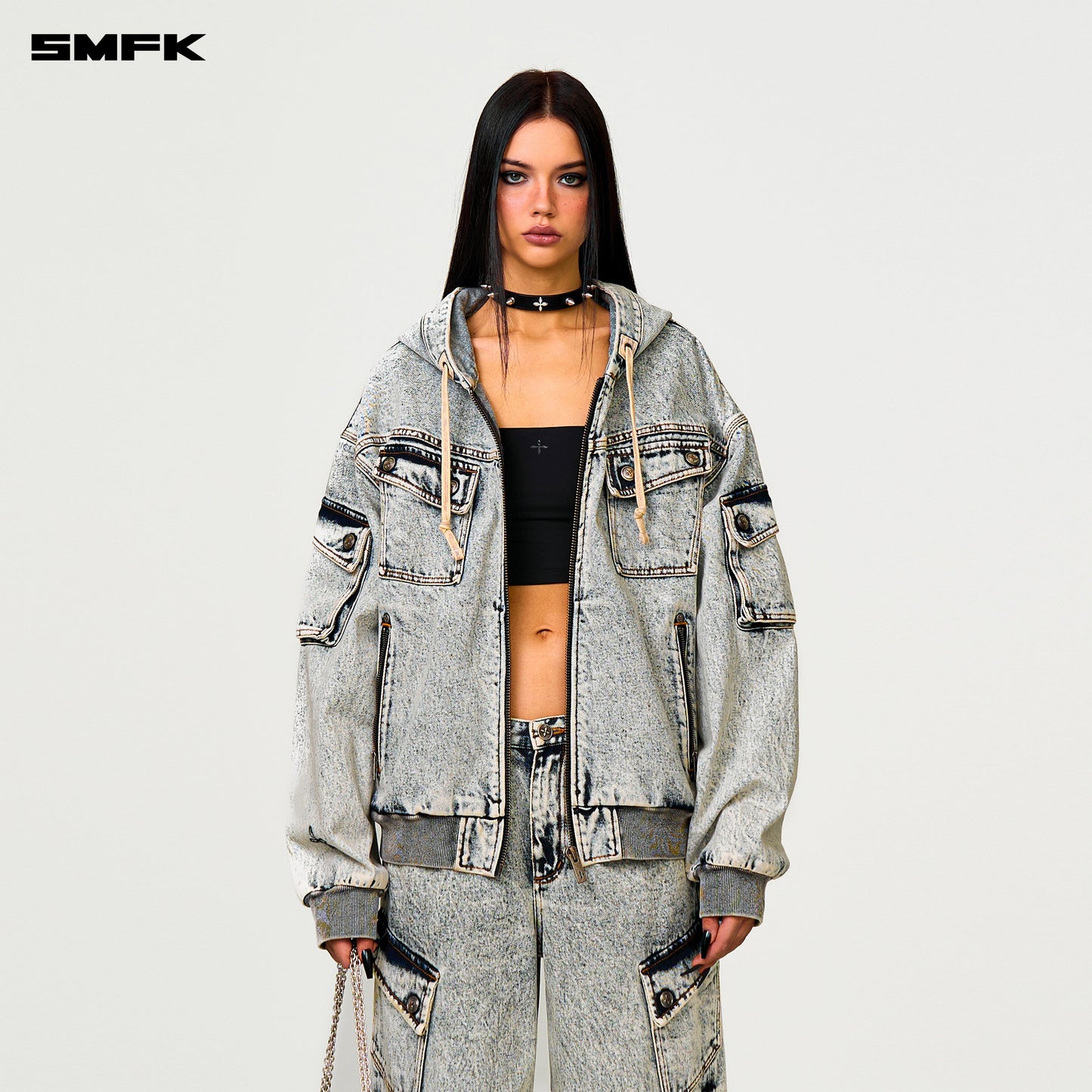 SMFK Compass Storm Garden Oversize Denim Hoodie White