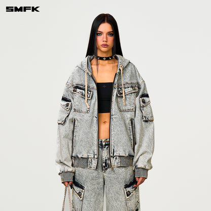 SMFK Compass Storm Garden Oversize Denim Hoodie White