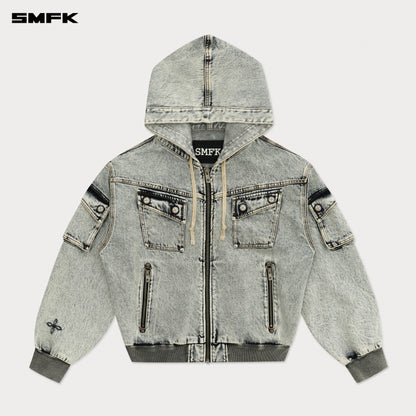 SMFK Compass Storm Garden Oversize Denim Hoodie White