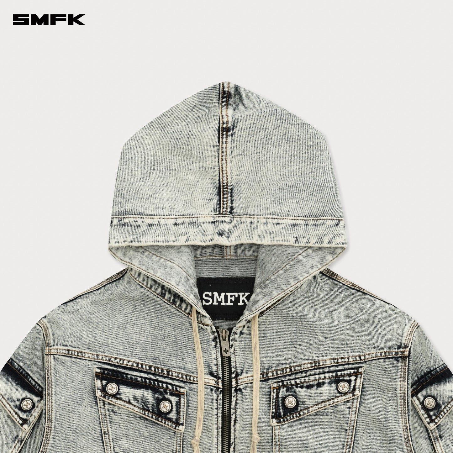 SMFK Compass Storm Garden Oversize Denim Hoodie White