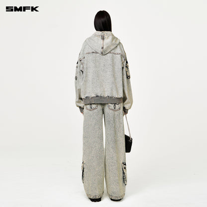 SMFK Compass Storm Garden Oversize Denim Hoodie White