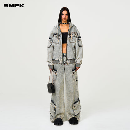 SMFK Compass Storm Garden Oversize Denim Hoodie White