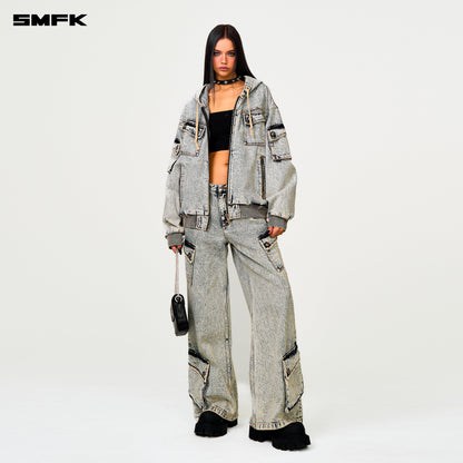 SMFK Compass Storm Garden Oversize Denim Hoodie White