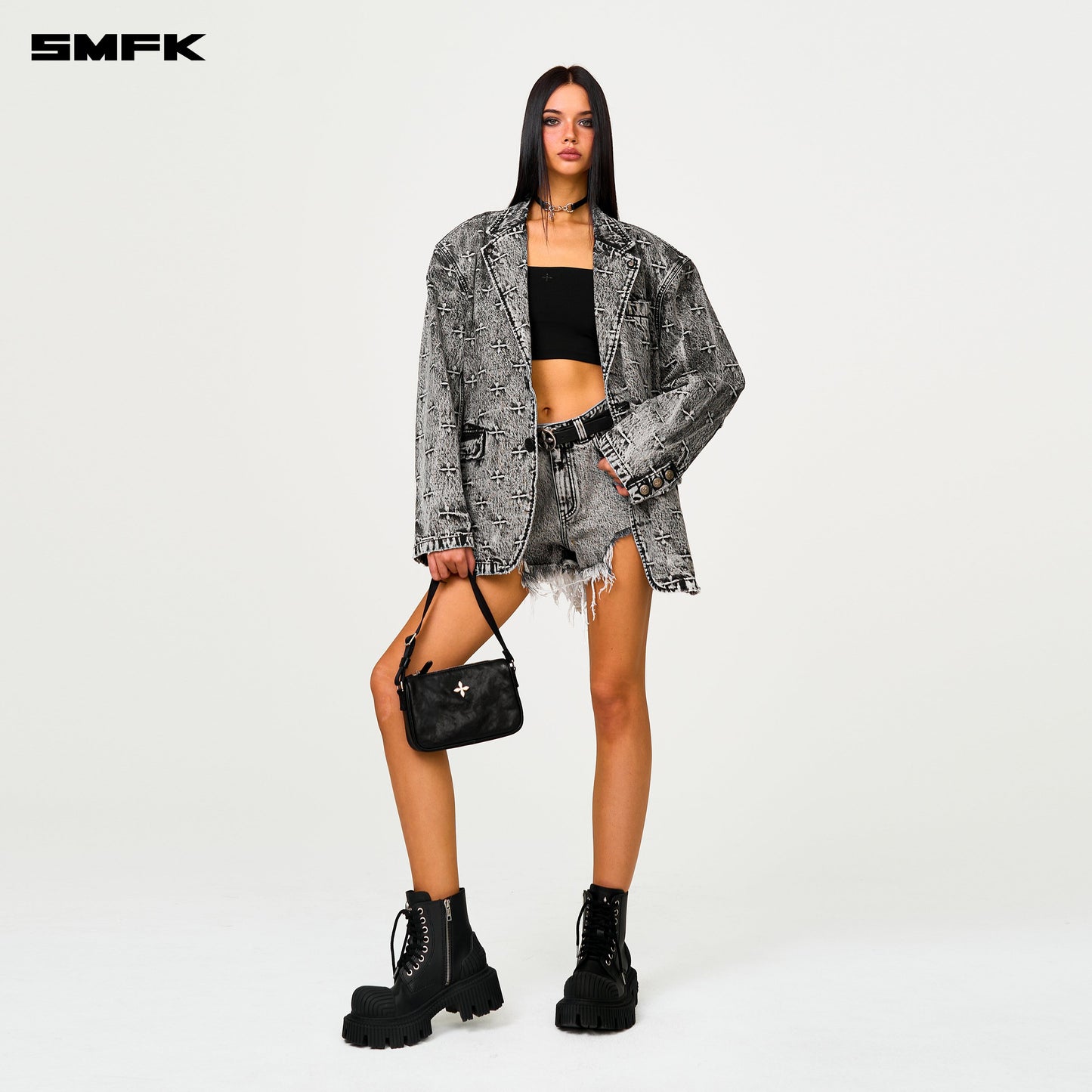 SMFK Compass Storm Gray Oversize Denim Suit