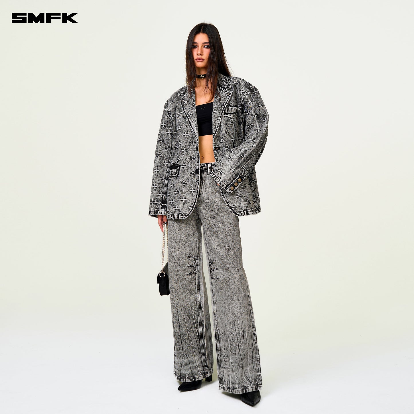 SMFK Compass Storm Gray Oversize Denim Suit