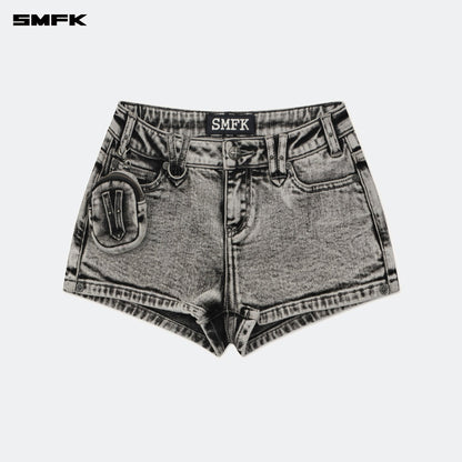 SMFK Compass Tarpan Rock Low-Waist Denim Shorts Dark Gray