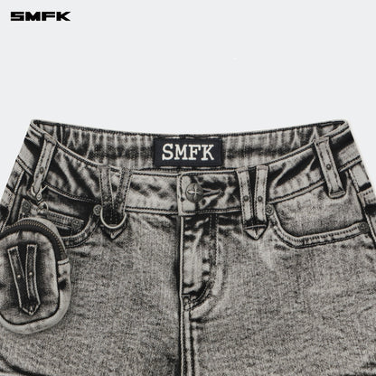 SMFK Compass Tarpan Rock Low-Waist Denim Shorts Dark Gray