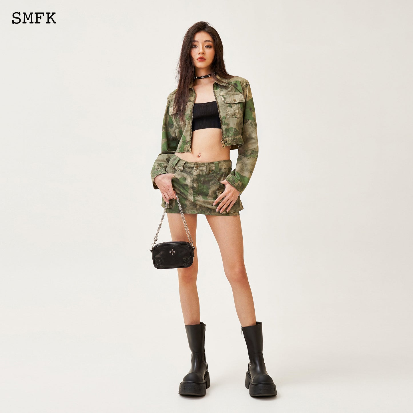 SMFK Compass Viper Green Camouflage Workwear Mini Skirt