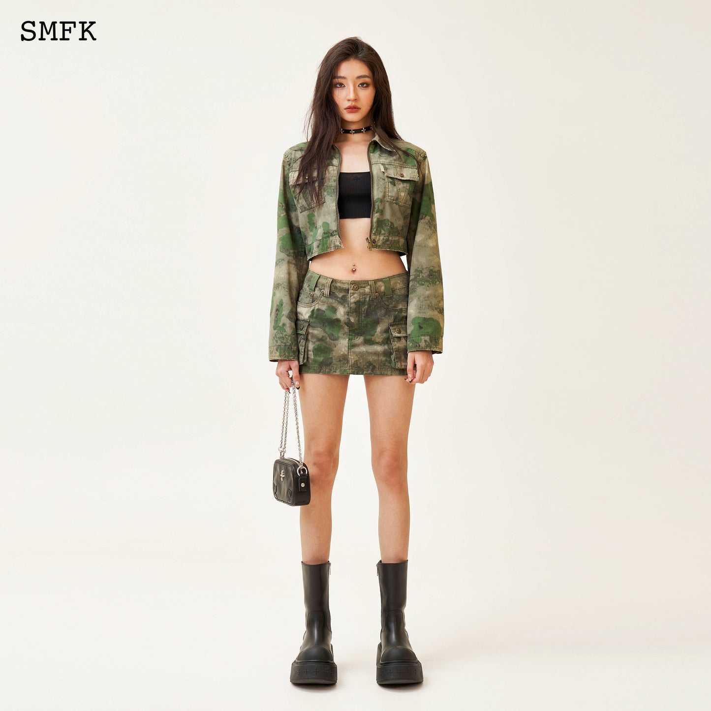 SMFK Compass Viper Green Camouflage Workwear Mini Skirt