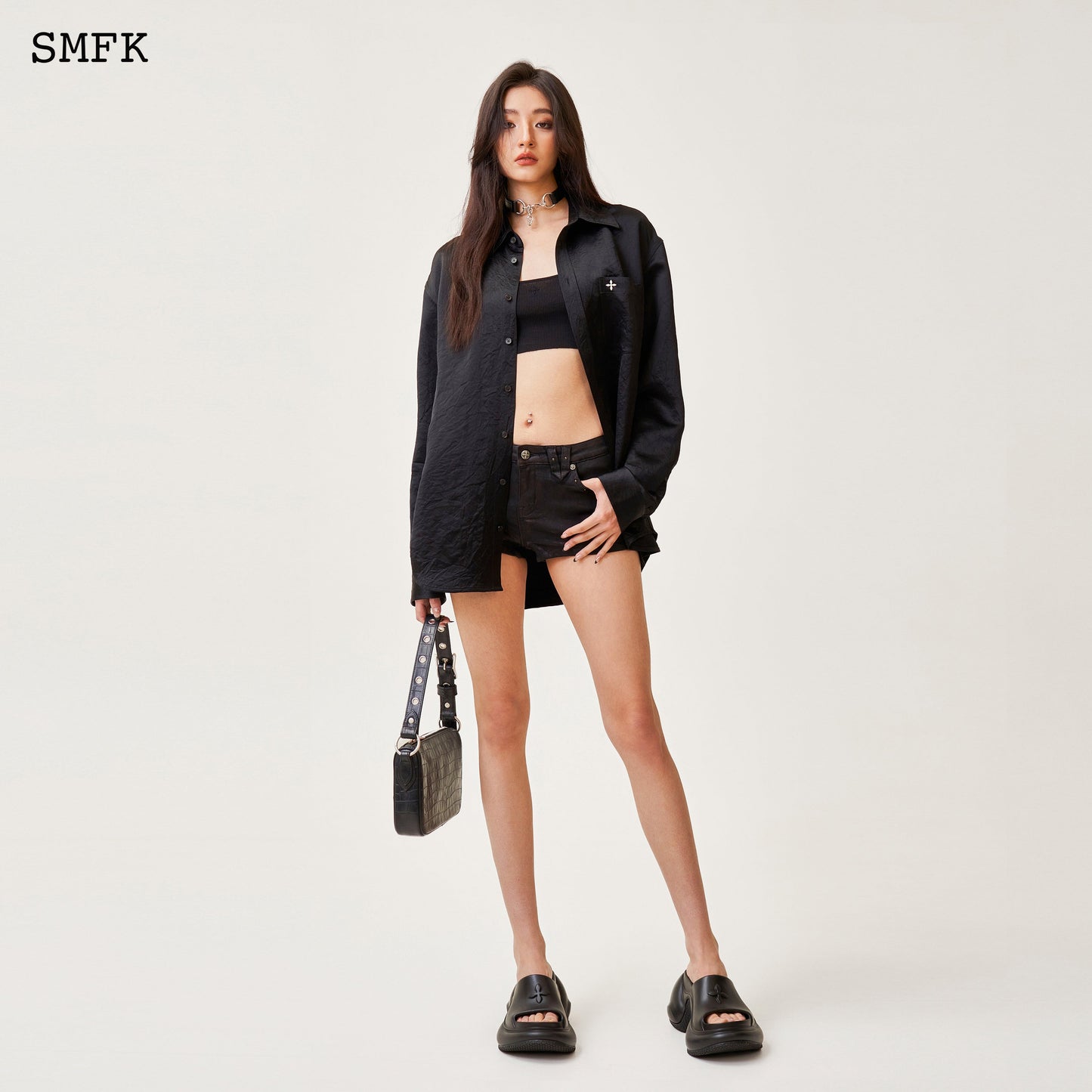 SMFK Compass Wave High-Heel Bumper Sandal In Black