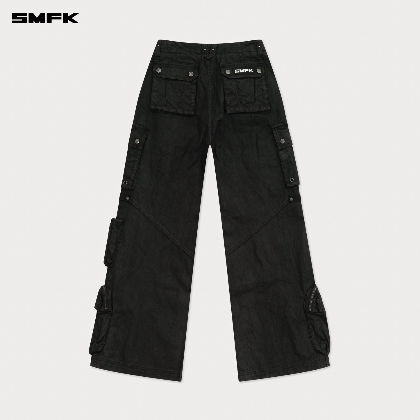 SMFK Compass Wild Cyber Mustang Waxed Wide-Leg Pants in Black