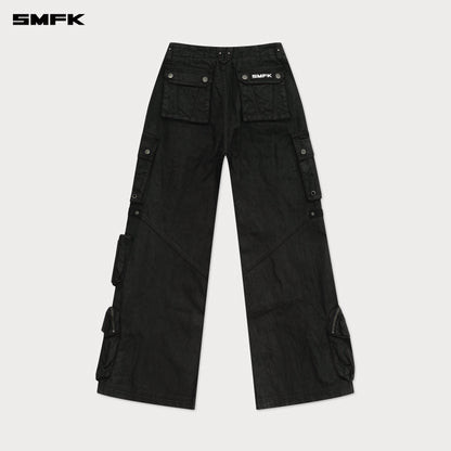 SMFK Compass Wild Cyber Mustang Waxed Wide-Leg Pants in Black