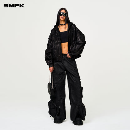 SMFK Compass Wild Cyber Mustang Waxed Wide-Leg Pants in Black