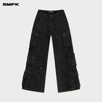 SMFK Compass Wild Cyber Mustang Waxed Wide-Leg Pants in Black