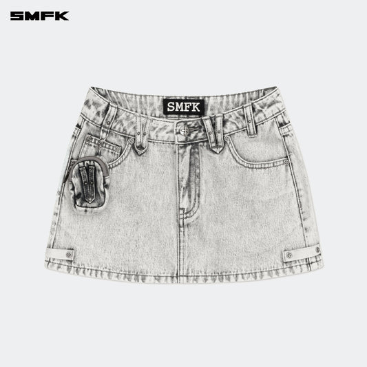 SMFK Compass Wild Tarpan Denim Mini Skirt Gray