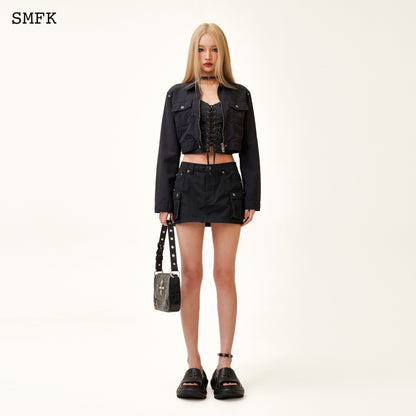 SMFK Compass Wild Tarpan Workwear Black Mini Skirt