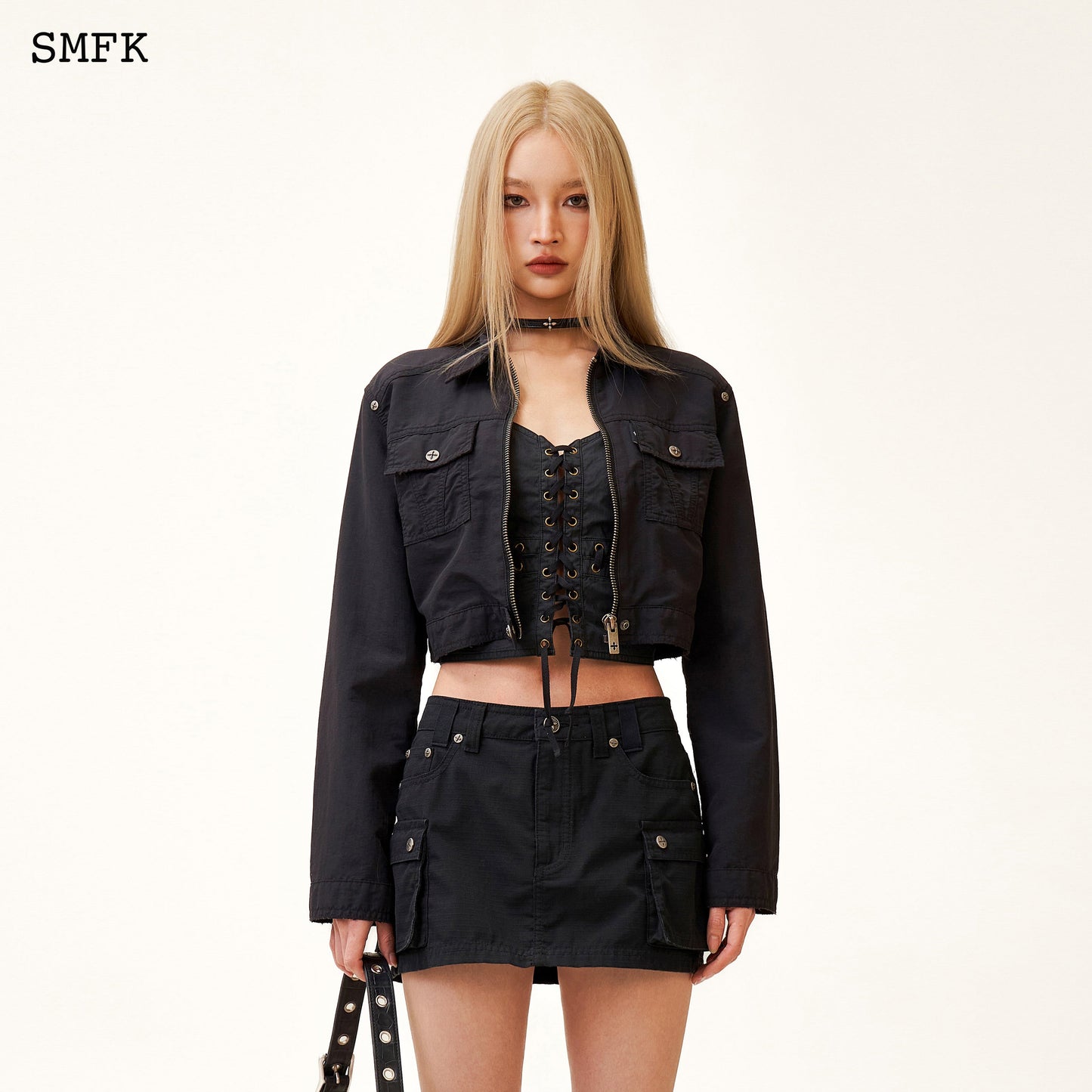 SMFK Compass Wild Tarpan Workwear Black Mini Skirt