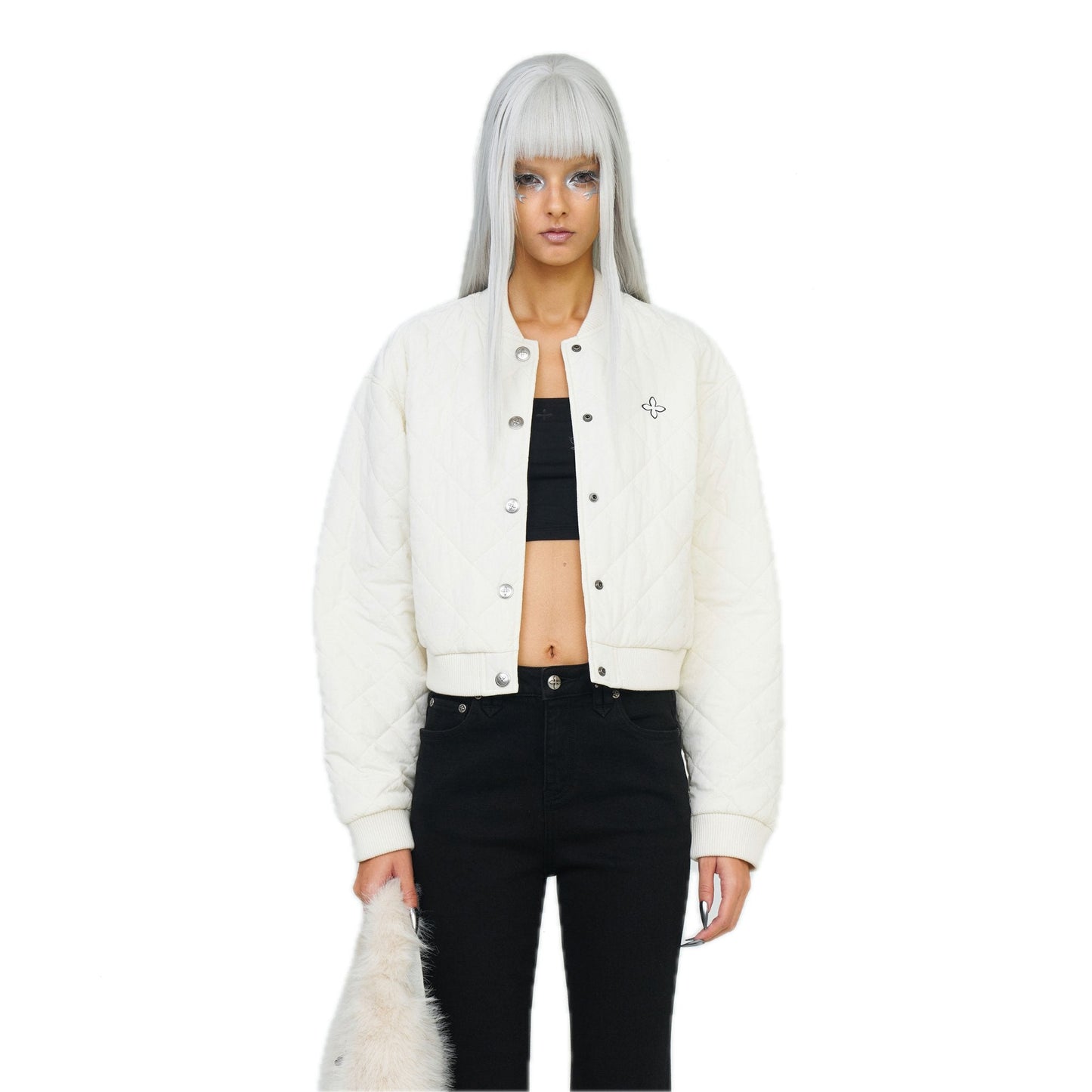 SMFK Compass Winter Badge Baseball Jacket In Cream