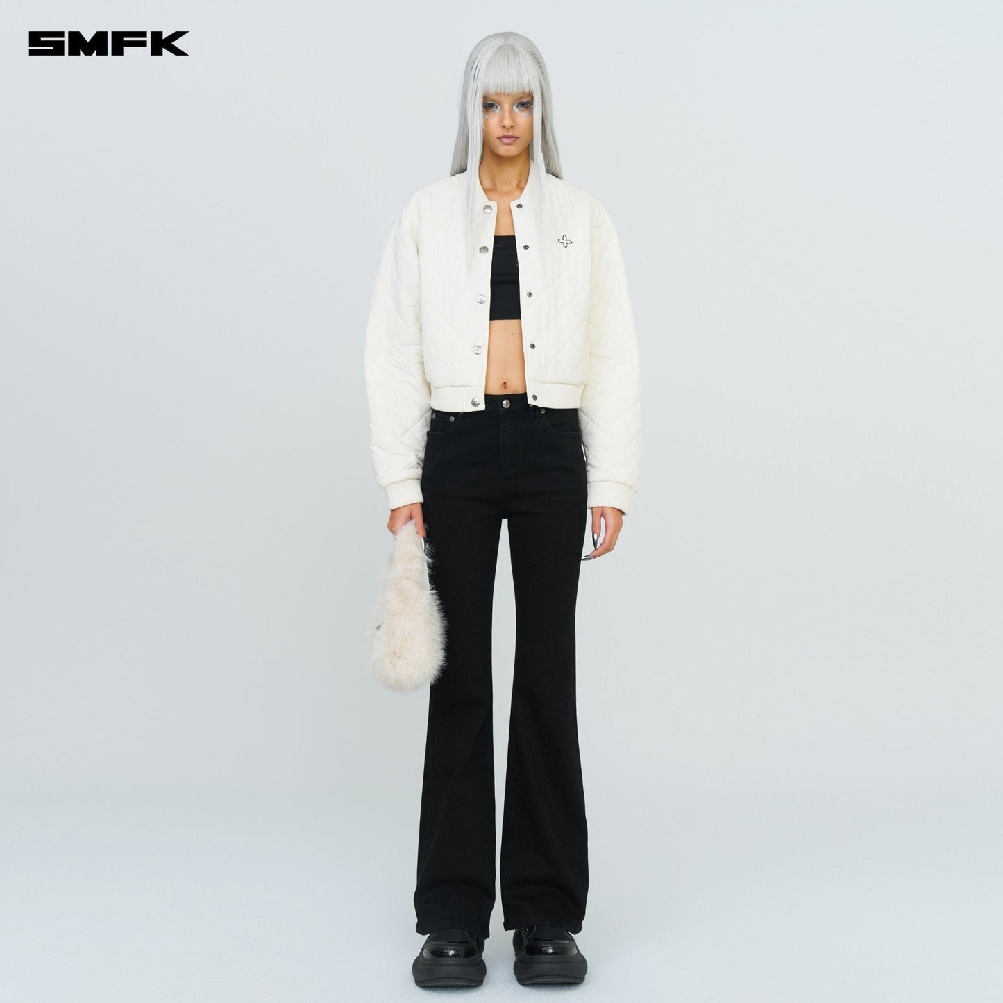 SMFK Compass Winter Badge Baseball Jacket In Cream