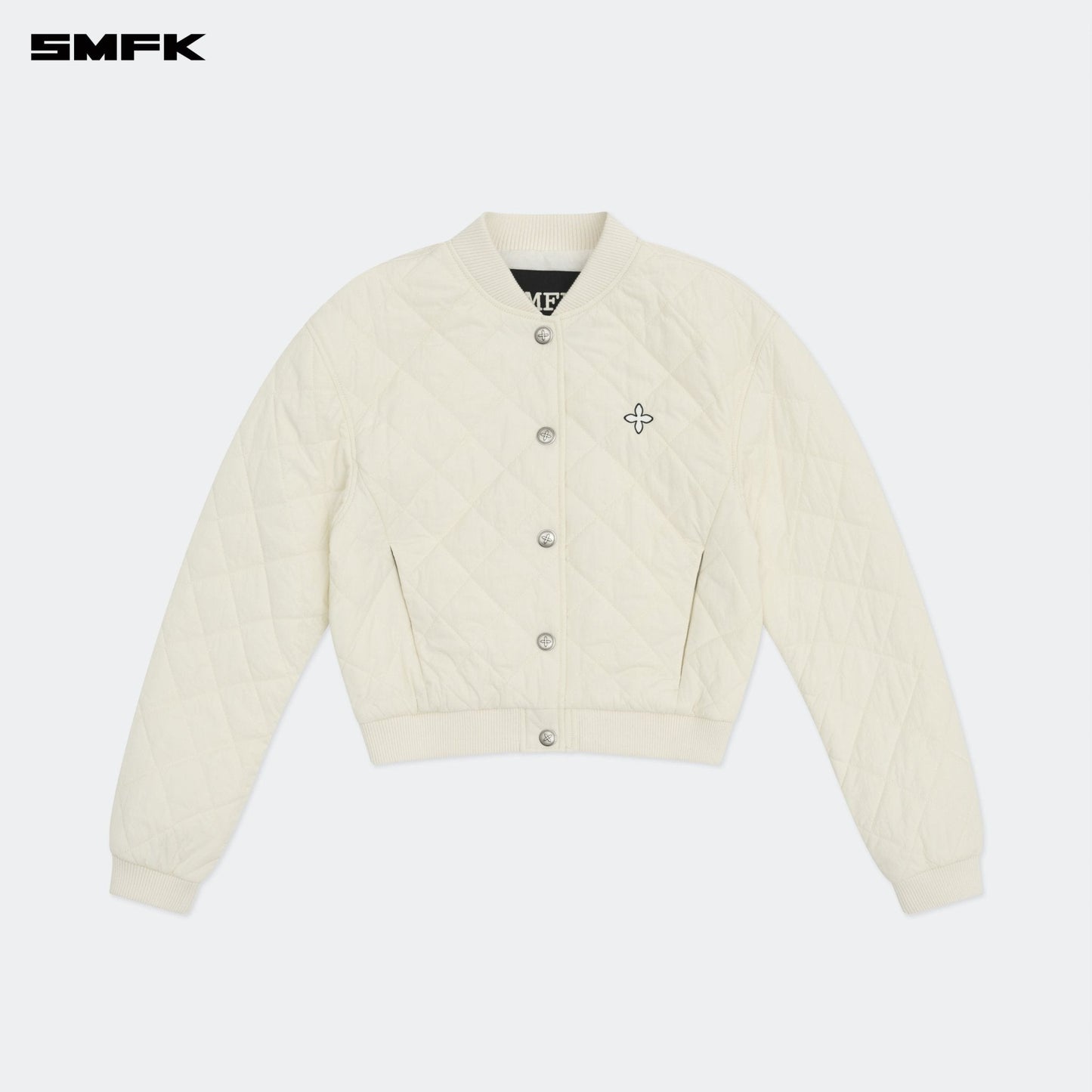 SMFK Compass Winter Badge Baseball Jacket In Cream