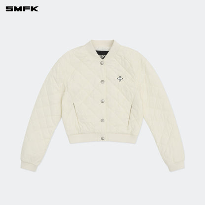 SMFK Compass Winter Badge Baseball Jacket In Cream