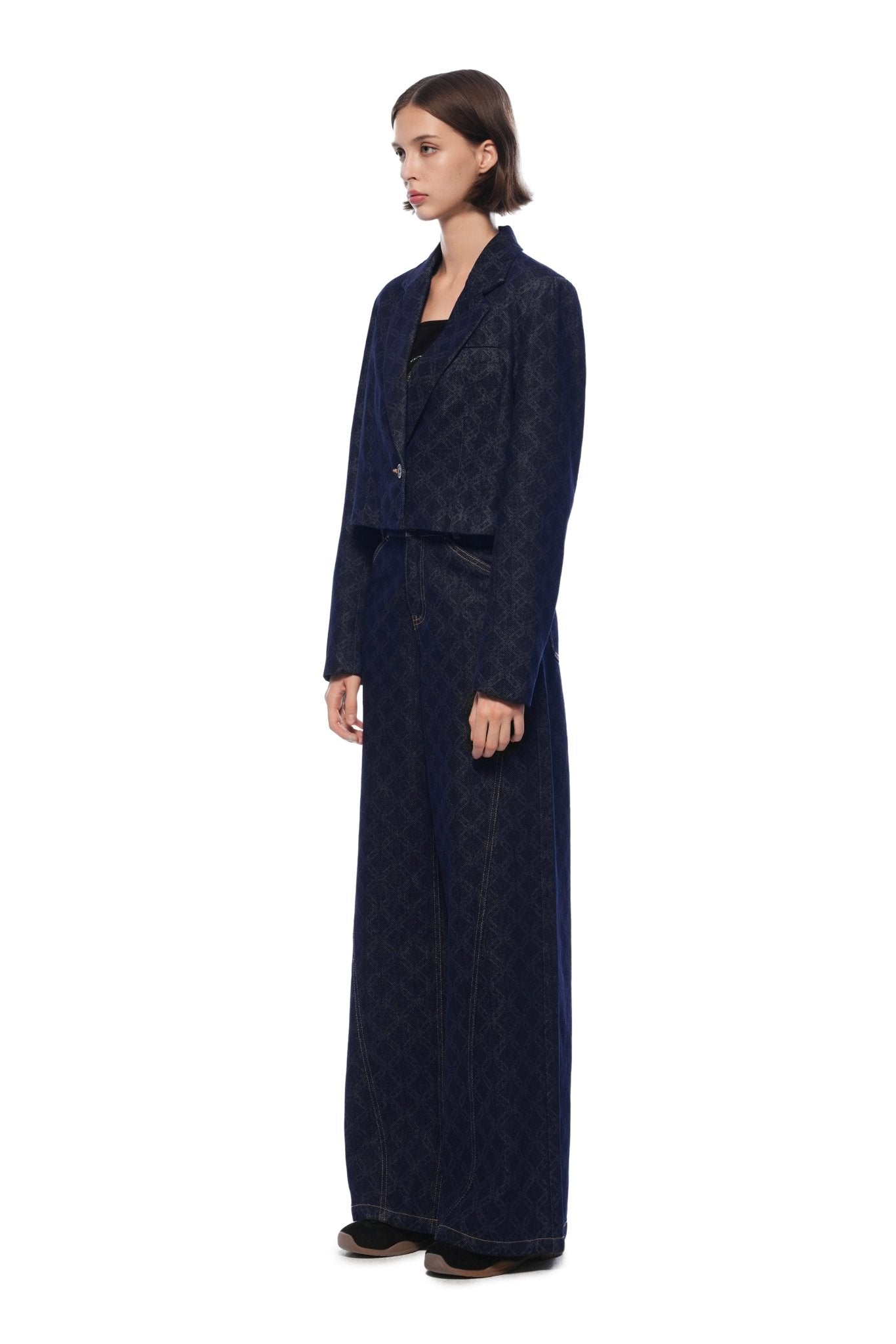 Ann Andelman Dark Blue Full-color Laser-printed Denim Wide-leg Pants