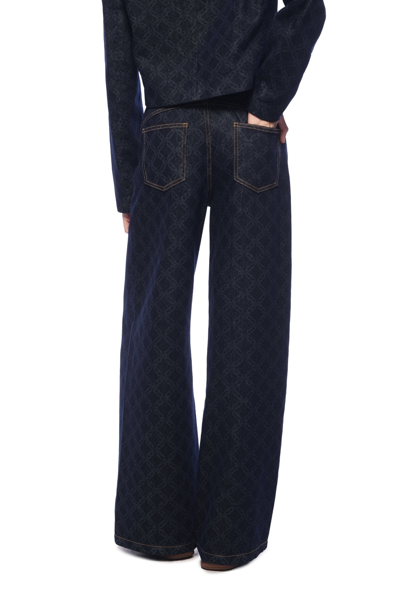 Ann Andelman Dark Blue Full-color Laser-printed Denim Wide-leg Pants