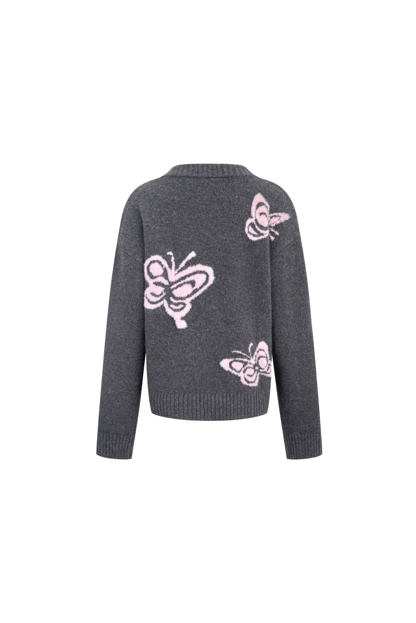 Ann Andelman Dark Gray Butterfly Jacquard V-neck Cardigan