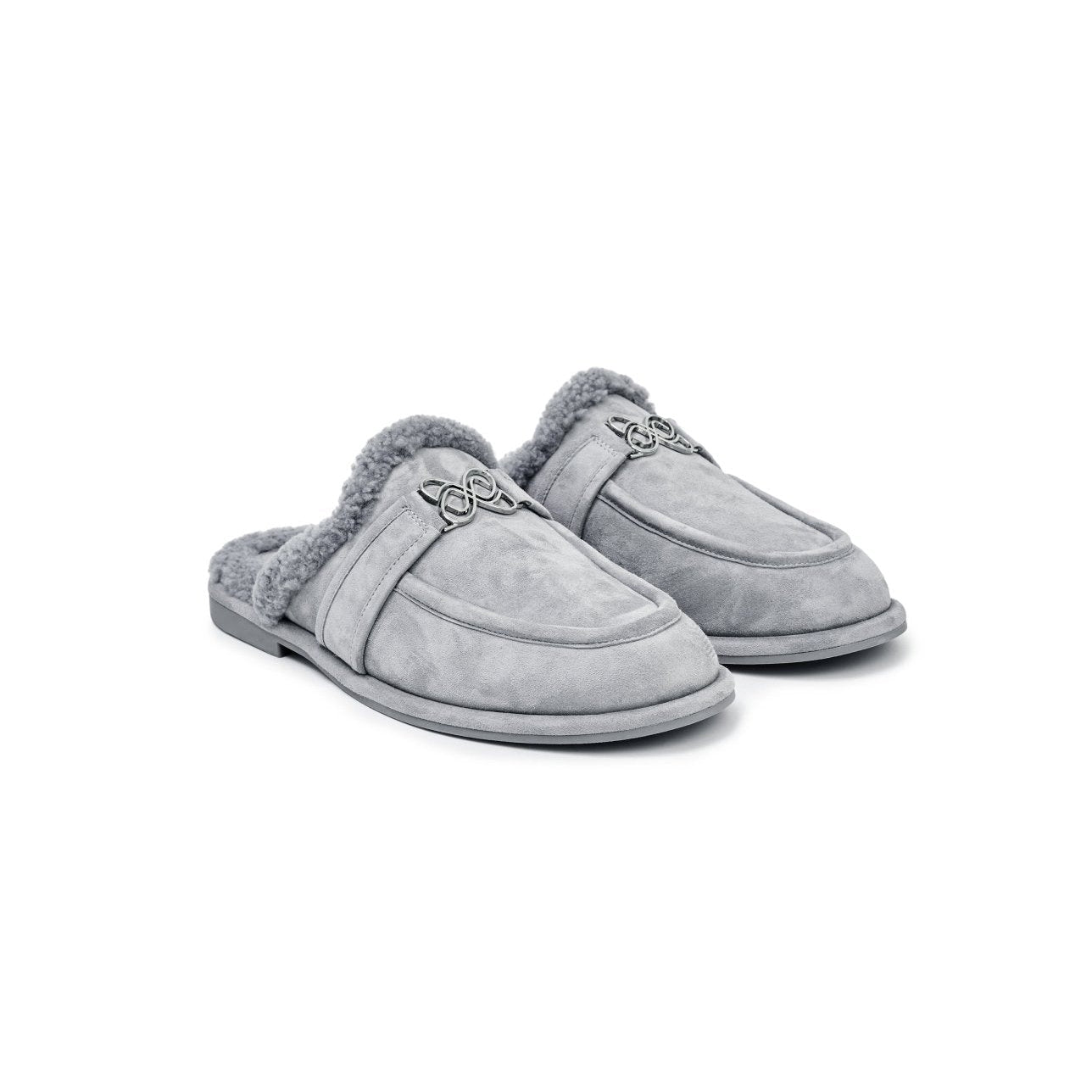 Ann Andelman Gray Faux Fur Mule Loafers