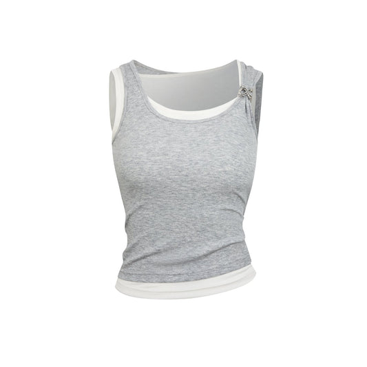 Ann Andelman Gray Faux Two-piece Vest with Metallic Details