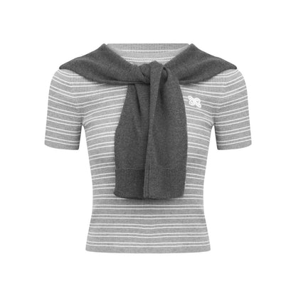 Ann Andelman Gray Shawl Two-Piece Striped T-Shirt