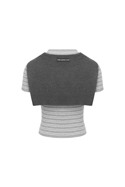 Ann Andelman Gray Shawl Two-Piece Striped T-Shirt