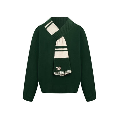 Ann Andelman Green Scarf-style V-neck Knitwear