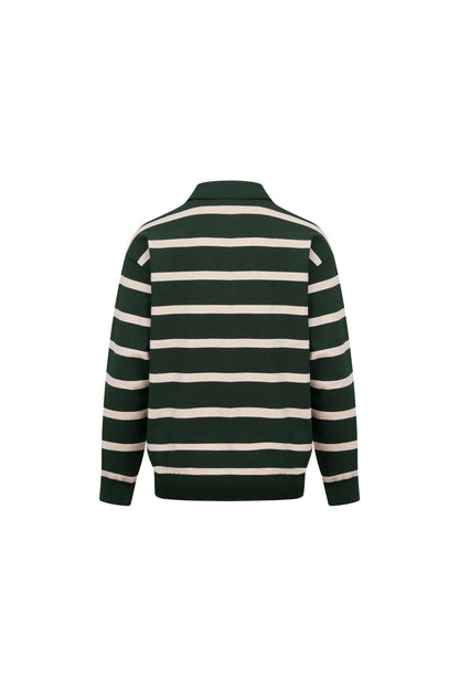 Ann Andelman Green Striped Long-sleeved Polo Shirt